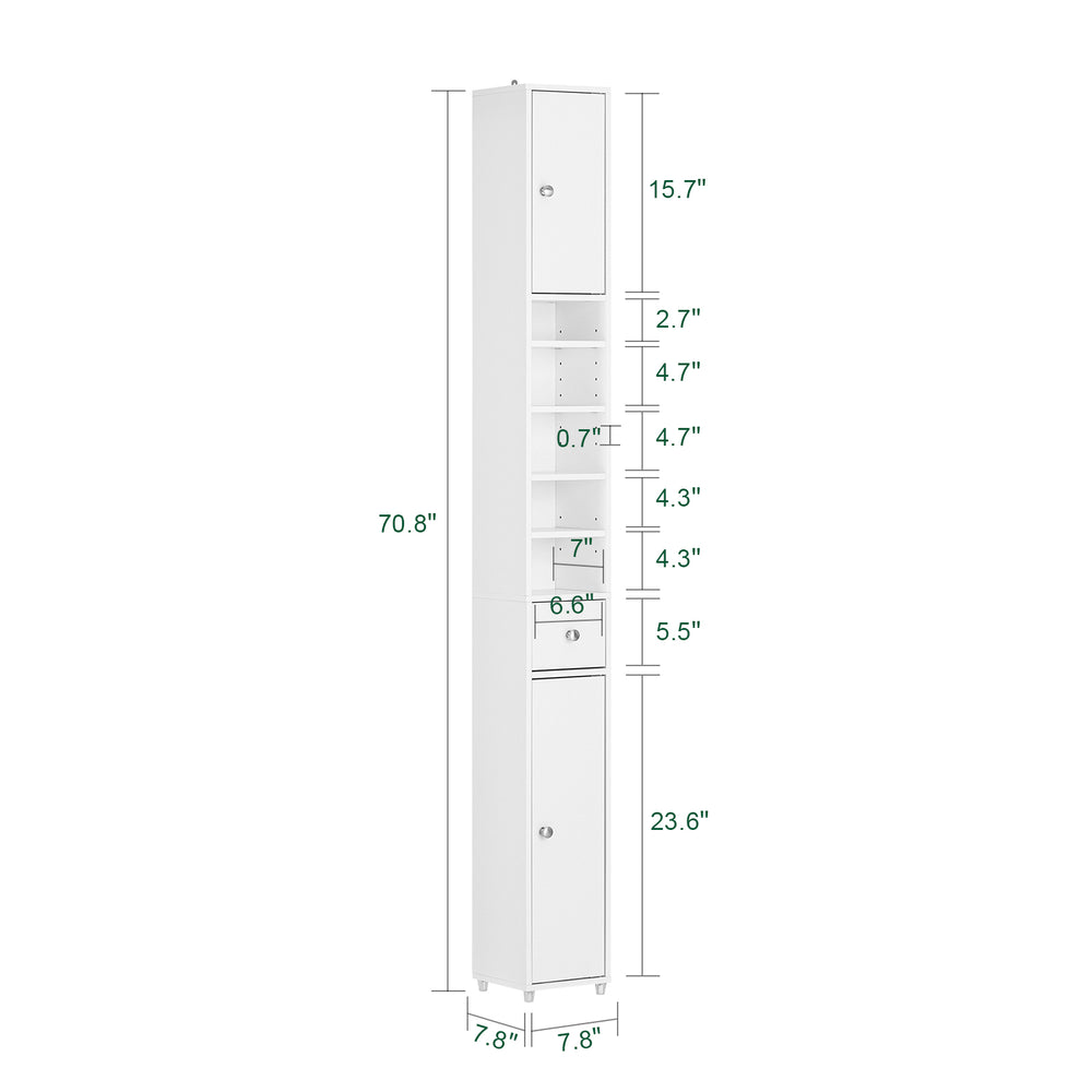 Haotian BZR34-W, White Bathroom Tall Cabinet with 1 Drawer, 2 Doors and Adjustable Shelves Image 2