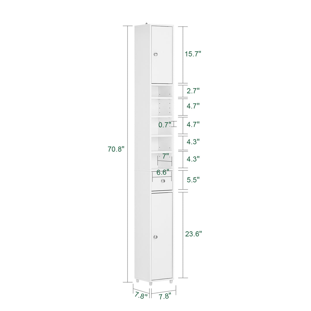 Haotian BZR34-W, White Bathroom Tall Cabinet with 1 Drawer, 2 Doors and Adjustable Shelves Image 2