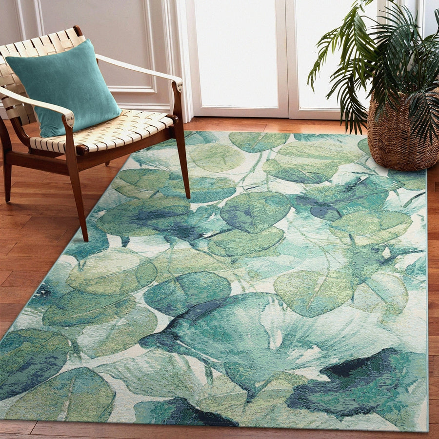 Liora Manne Marina Lotus Area Rug Green Indoor Outdoor 75% Polypropylene 5x8 Image 1