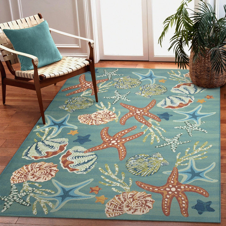 Liora Manne Marina Starfish Song Indoor Outdoor Area Rug Aqua Image 1