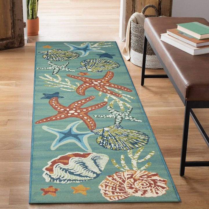 Liora Manne Marina Starfish Song Indoor Outdoor Area Rug Aqua Image 6