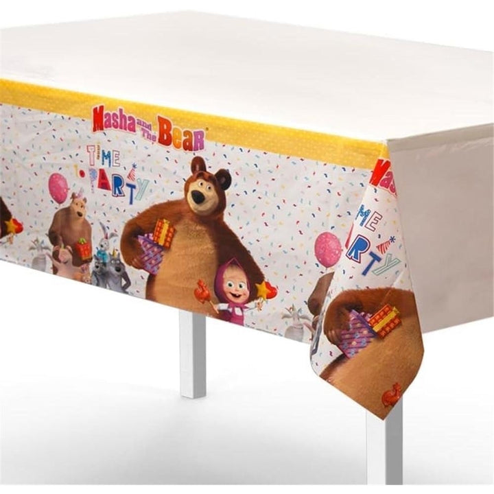 Mighty Mojo Masha and The Bear Table Cloth Kids Party Decor Durable 54x84 Image 1