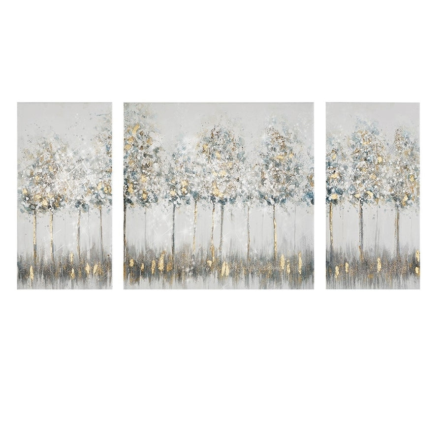 Gracie Mills Aimee Abstract Blue and Grey Landscape Gold Foil Triptych Canvas Set - GRACE-12781 Image 1