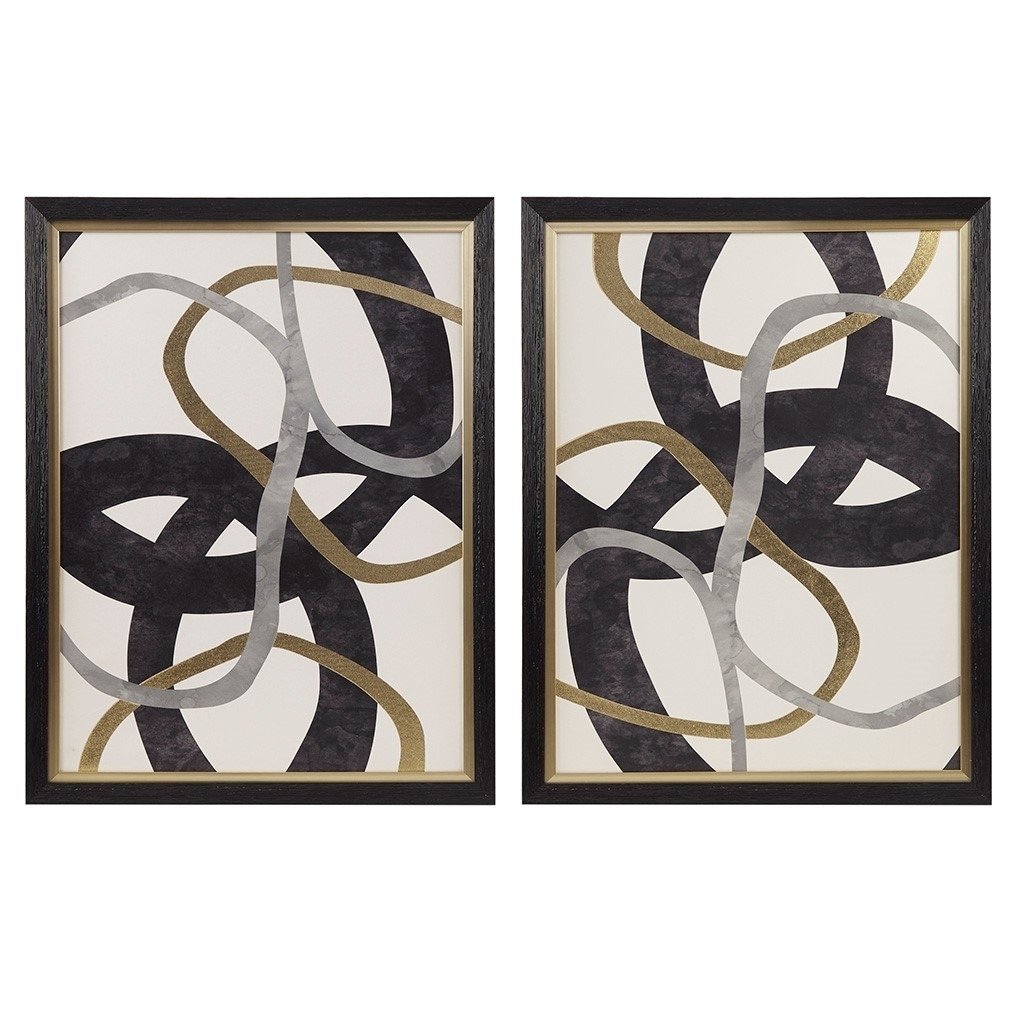 Gracie Mills Gilded Elegance Abstract Canvas Wall Art Set Framed 2-Piece GRACE-14291 Image 1