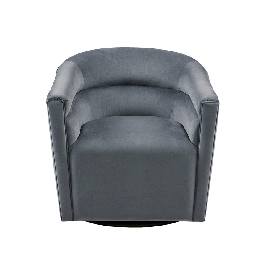 Gracie Mills Carley Grey Velvet Barrel Swivel Chair - GRACE-14814 Image 1