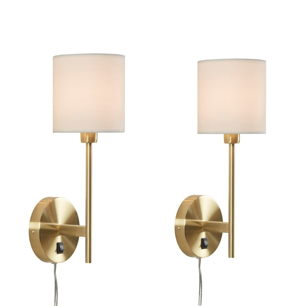 Gracie Mills Sangrey Set of 2 Brass Metal Wall Sconces with Cream Cylinder Shades - GRACE-15164 Image 3