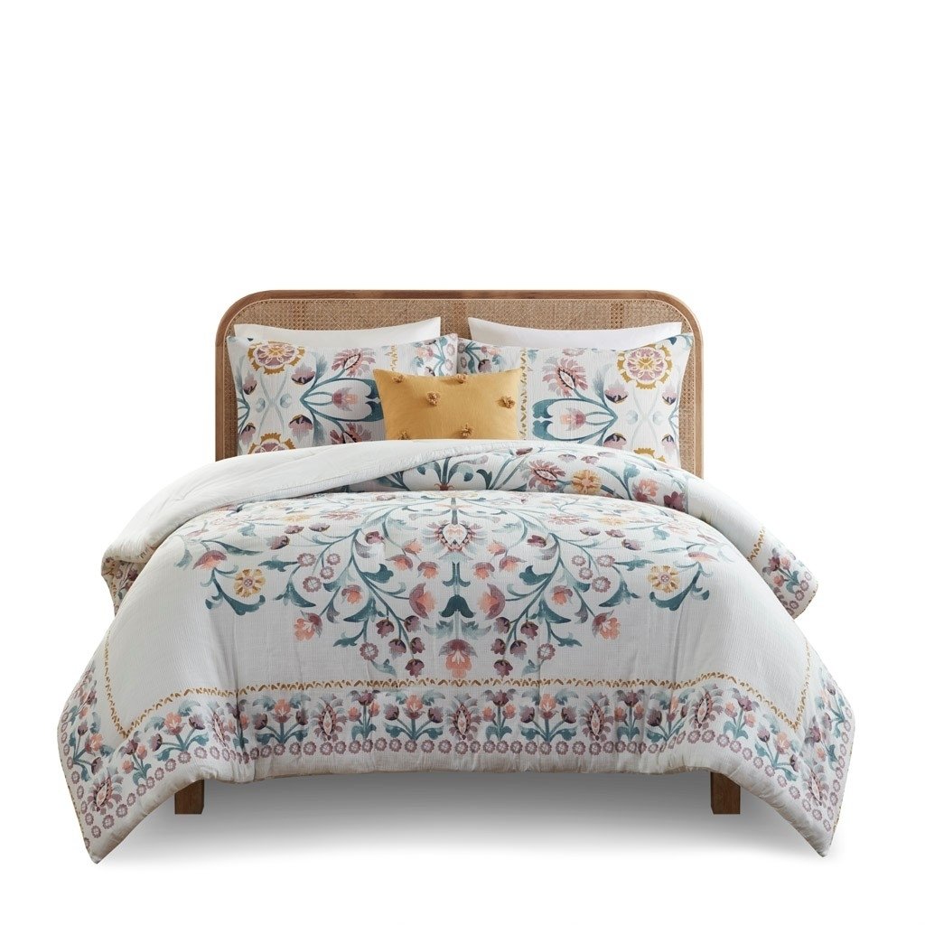 Gracie Mills Swanson 4 Piece Comforter Set Floral Teal Blush Decorative Pillow Image 1