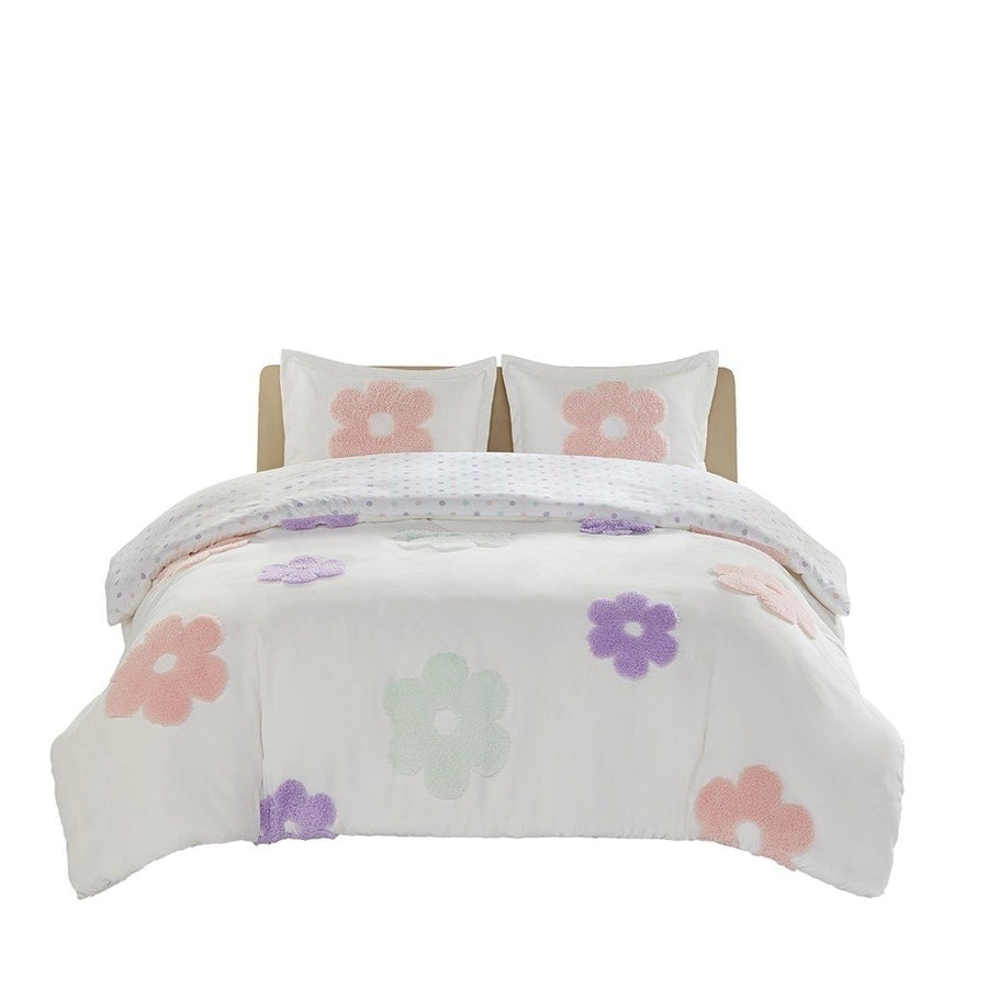 Gracie Mills Chenille Duvet Cover Set Twin Floral Reversible Purple Pink Aqua GRACE-15466 Image 1