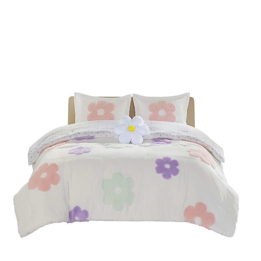 Gracie Mills Eubert Colorful Floral Reversible Chenille Comforter Set with Flower Throw Pillow - GRACE-15465 Image 1