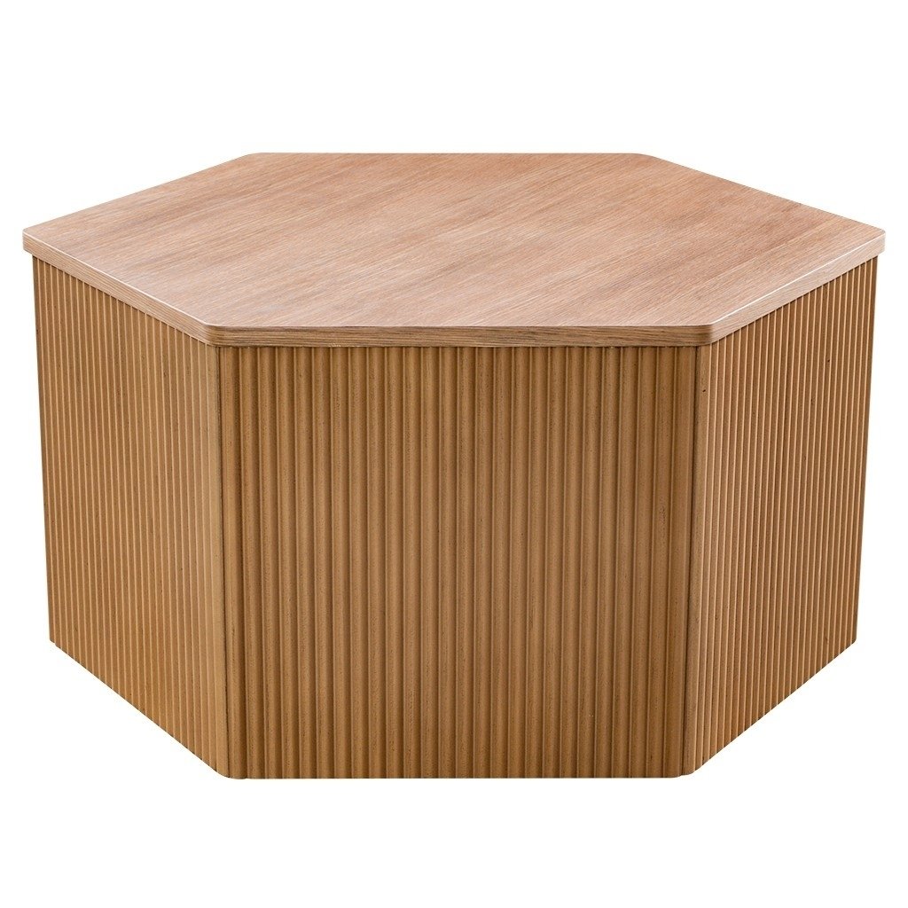 Gracie Mills Gael Fluted Hexagon Wood Veneer Coffee Table - GRACE-15532 Image 1