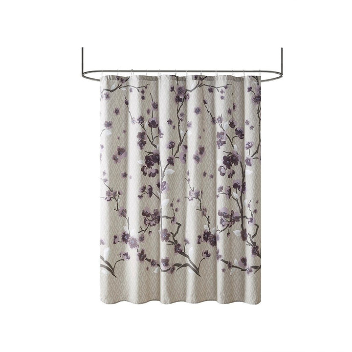 Gracie Mills Isaac Floral Cotton Shower Curtain Grey 72x72 Ultra-Soft Fabric Image 1