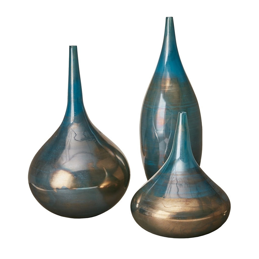 Gracie Mills McCullough Azure Elegance 3-Piece Blue and Bronze Glass Vase Set - GRACE-8453 Image 1