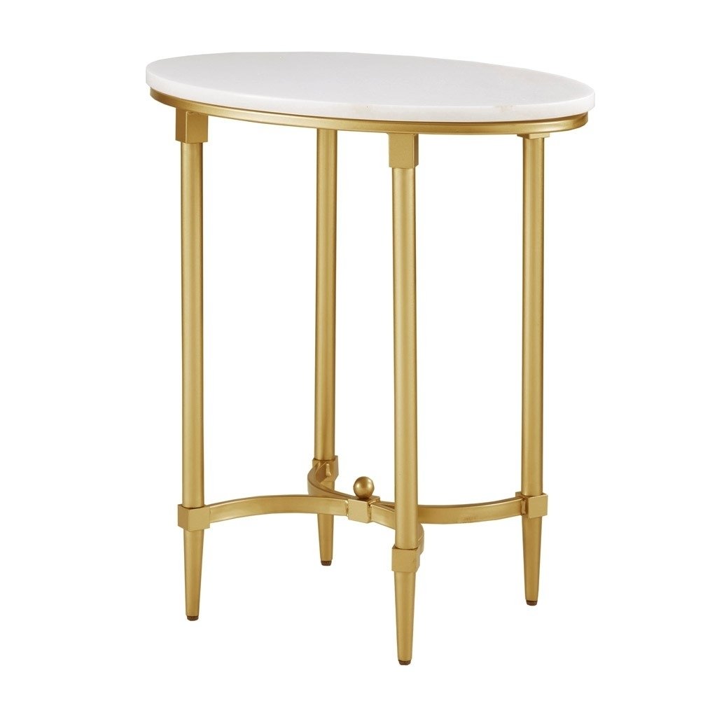 Gracie Mills Marlee White Marble and Gold Metal Oval End Table - GRACE-8615 Image 1