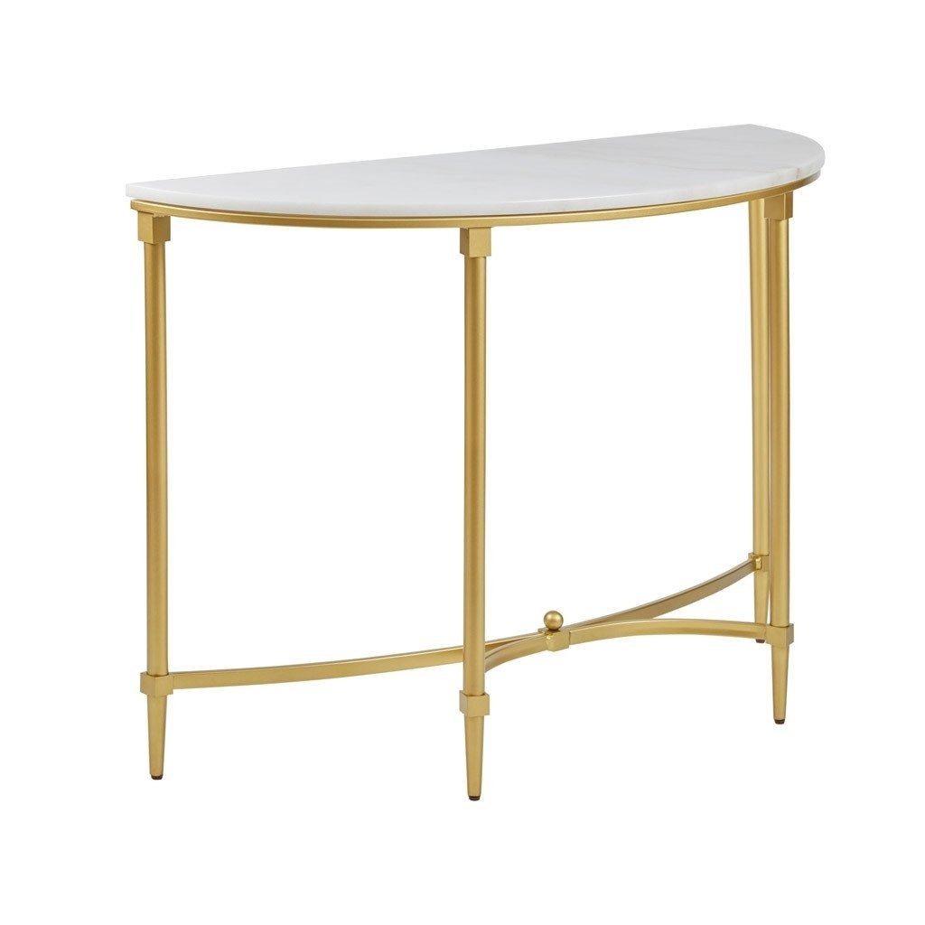 Gracie Mills Marlee Round White Marble and Gold Metal Console Table - GRACE-8616 Image 2