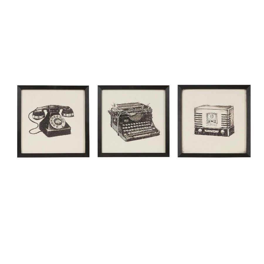 Gracie Mills Vintage Vibes 3-Piece Wall Art Set Antique Radio Phone Typewriter Image 1