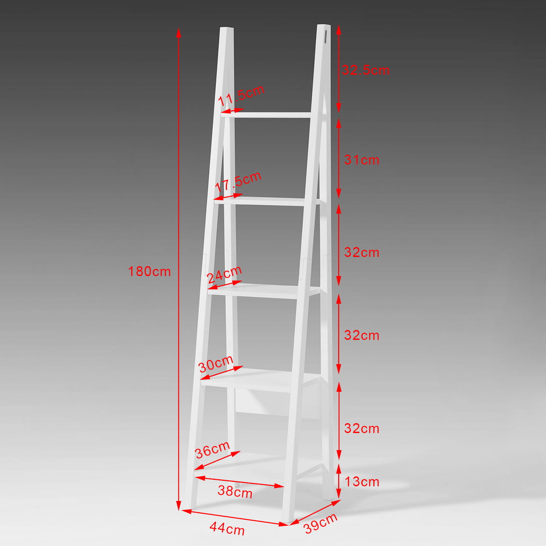 Haotian FRG101-W, White Modern 5 Tiers Ladder Shelf, Storage Display Shelving Wall Shelf Bookcase Image 7