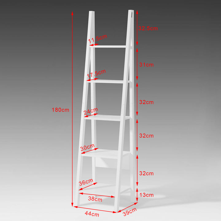 Haotian FRG101-W, White Modern 5 Tiers Ladder Shelf, Storage Display Shelving Wall Shelf Bookcase Image 7