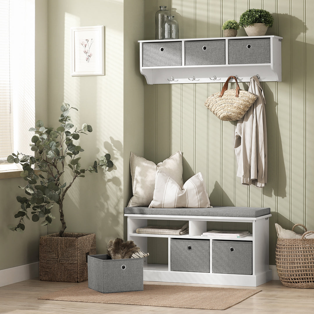 Haotian FSR67-HG, 3 Baskets Hallway Storage Bench, Shoe Rack Cabinet with Seat Cushion Image 7