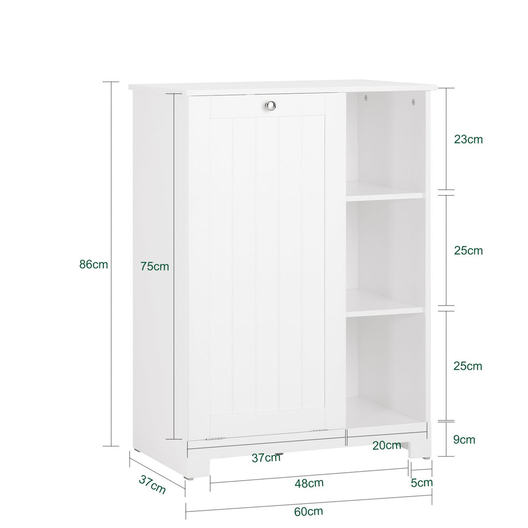 Haotian BZR105-W White Laundry Cabinet with 1 Hamper and 3 Shelves 24x15x34 Image 2