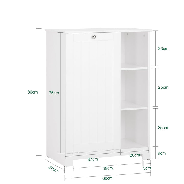 Haotian BZR105-W White Laundry Cabinet with 1 Hamper and 3 Shelves 24x15x34 Image 2