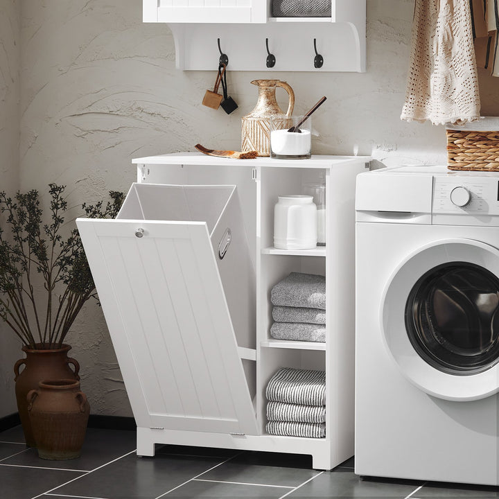 Haotian BZR105-W White Laundry Cabinet with 1 Hamper and 3 Shelves 24x15x34 Image 7