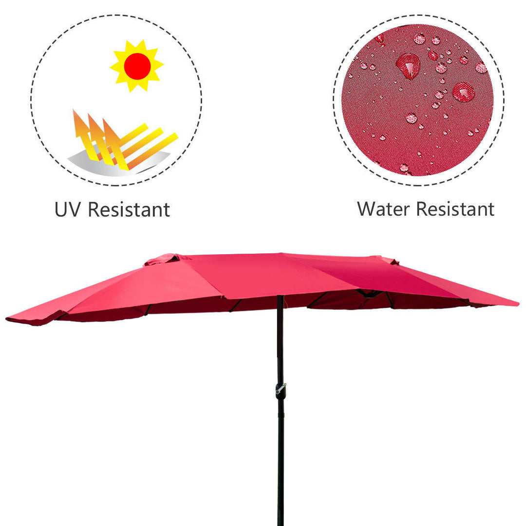 15 Market Outdoor Umbrella Double-Sided Twin Patio Umbrella with Crank Wine Image 2