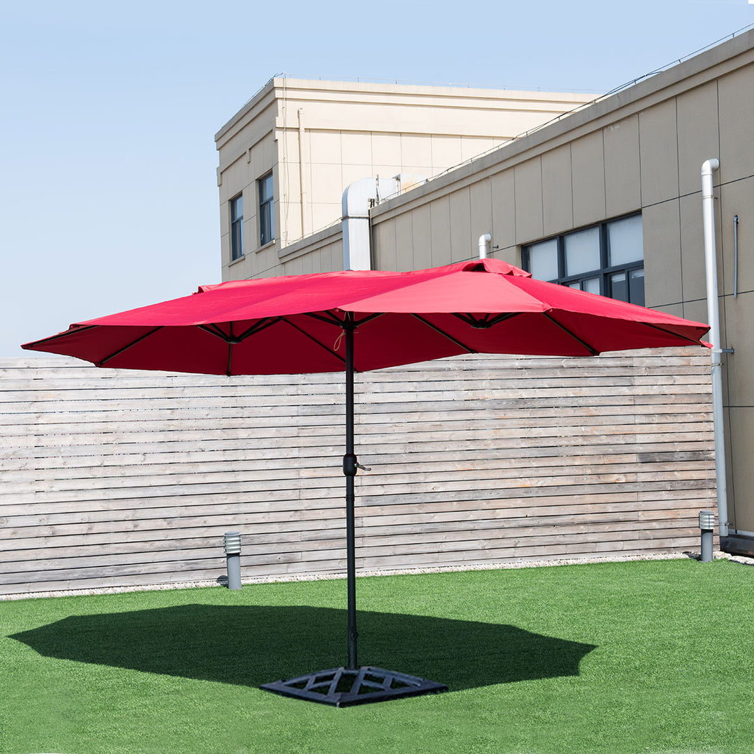 15 Market Outdoor Umbrella Double-Sided Twin Patio Umbrella with Crank Wine Image 3