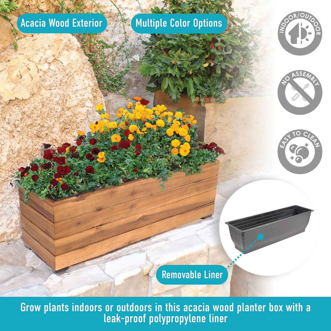 Sunnydaze 24.25 in Rectangle Wood Planter Box - Light Brown Stain Image 2