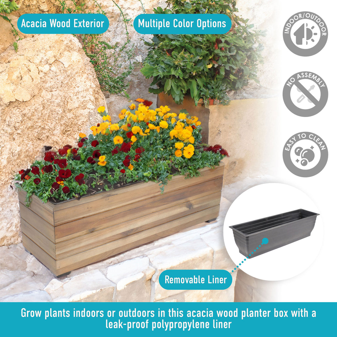 Sunnydaze 24.25 in Rectangle Wood Planter Box with Liner - Anthracite Stain Image 2