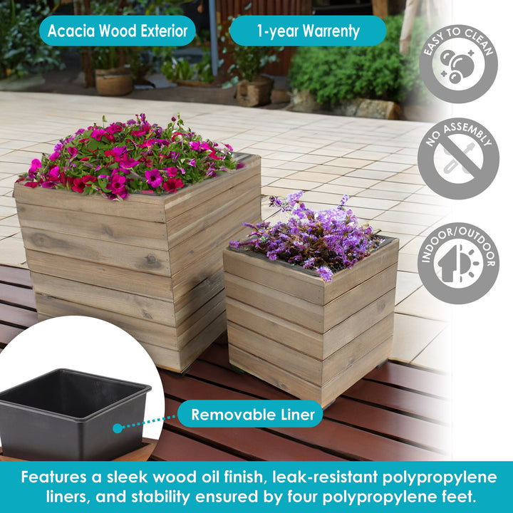 Sunnydaze 2-Piece Square Wood Planter Box with Liner - Anthracite Image 2