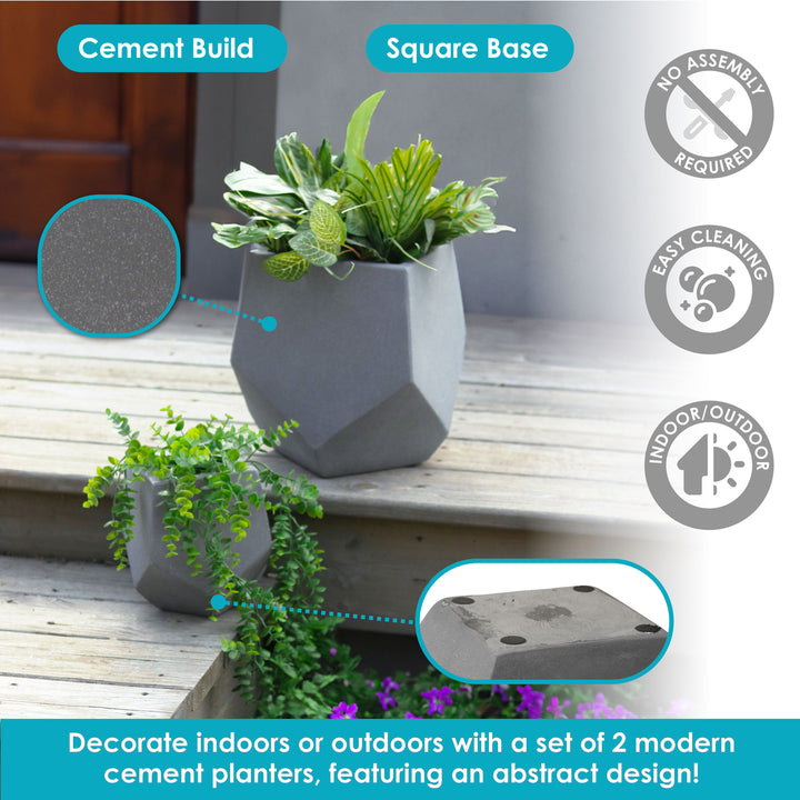 Sunnydaze 2-Piece Square-Top Cement Planters - Moondust Image 2