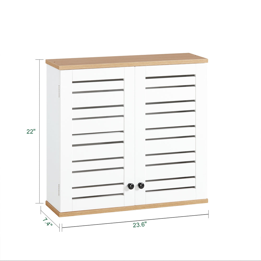 Haotian BZR42-W, Wall Cabinet with Slat Doors Bathroom Kitchen Cabinet Medicine Furniture Image 2
