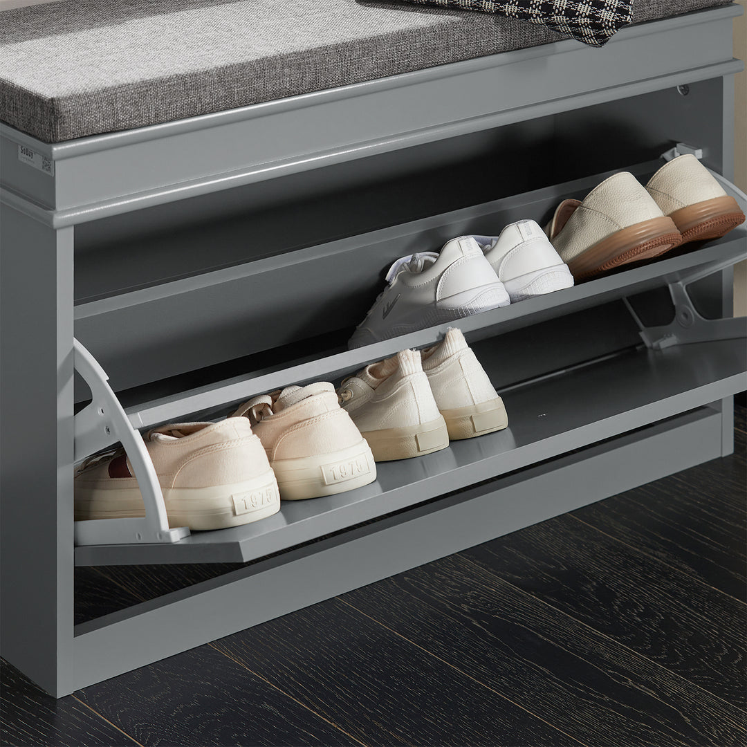 Haotian FSR82-L-HG Shoe Bench Hallway Rack with Cushion and Flip Drawer Storage Image 6