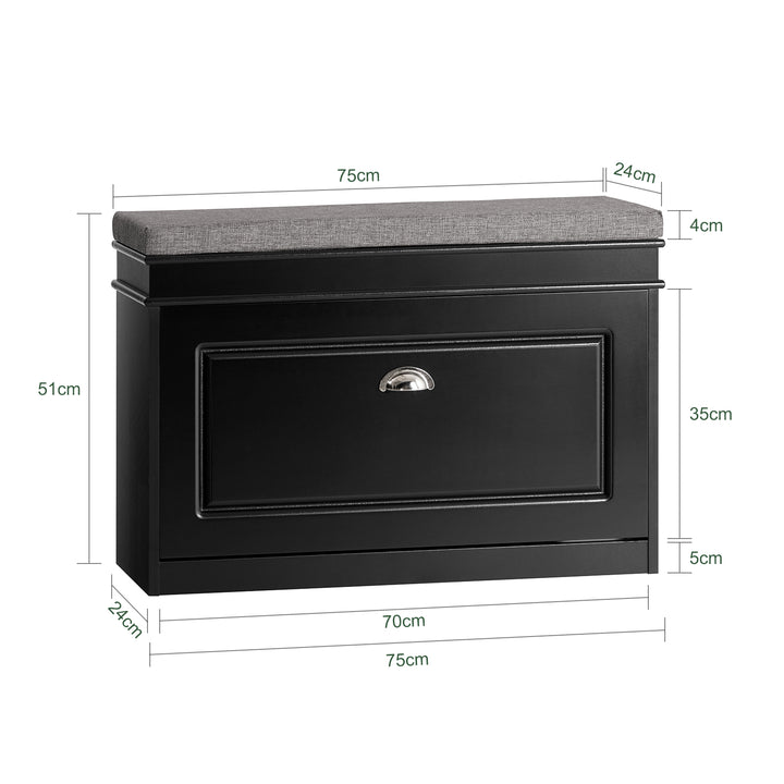 Haotian FSR82-L-SCH, Hallway Shoe Bench Shoe Rack Shoe Cabinet with Flip-Drawer and Seat Cushion Image 2