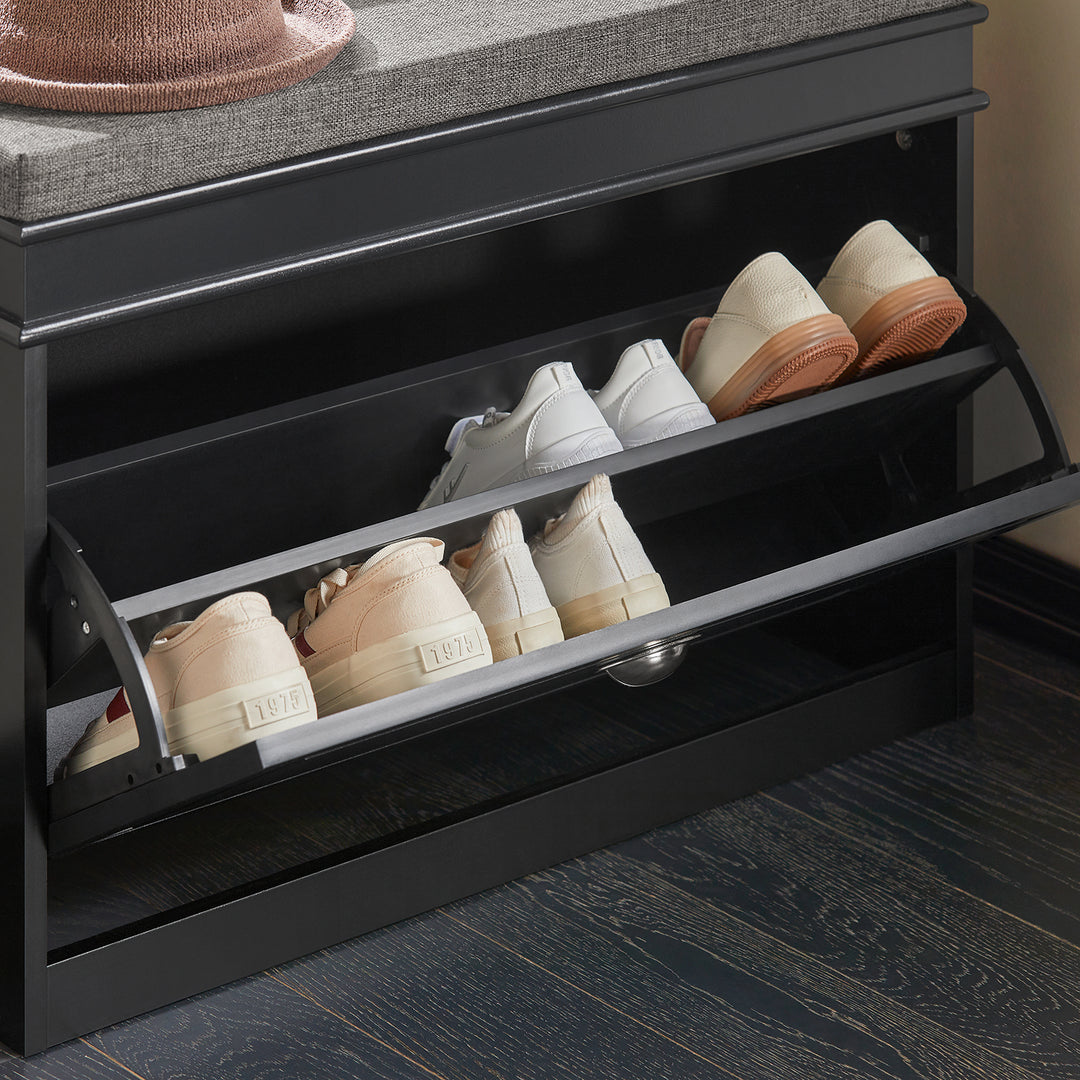 Haotian FSR82-L-SCH, Hallway Shoe Bench Shoe Rack Shoe Cabinet with Flip-Drawer and Seat Cushion Image 3