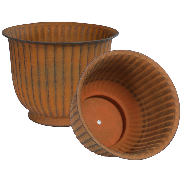 Sunnydaze Carlotta Metal Planter - 14.75 in - Matte Brown - Set of 2 Image 1