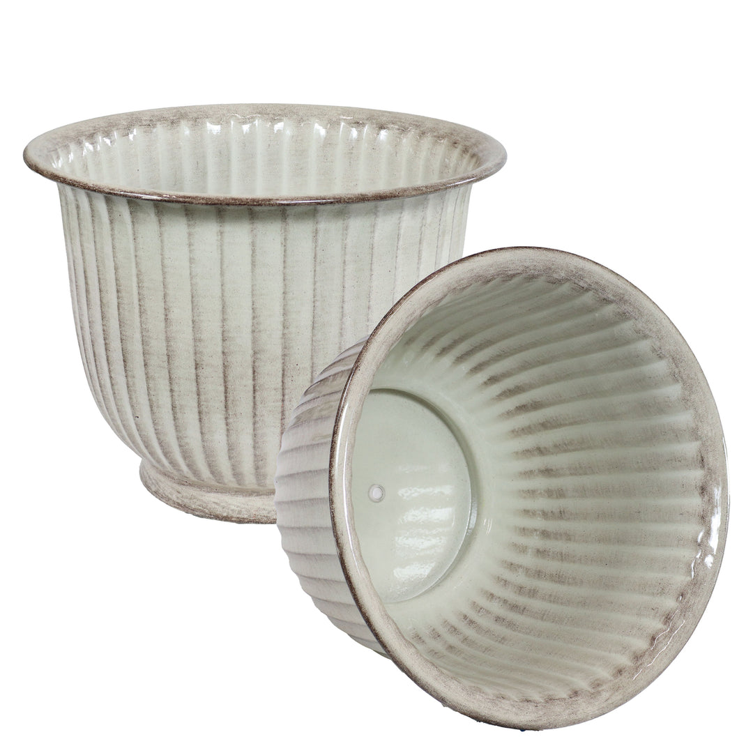 Sunnydaze Carlotta Metal Planter - 14.75 in - White Glaze - Set of 2 Image 1