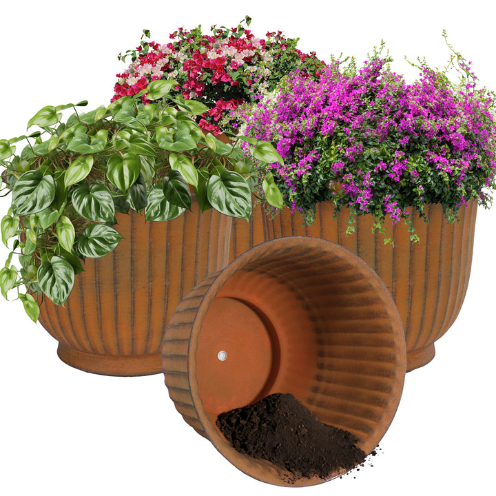 Sunnydaze Carlotta Metal Planter - 14.75 in - Matte Brown - Set of 4 Image 4