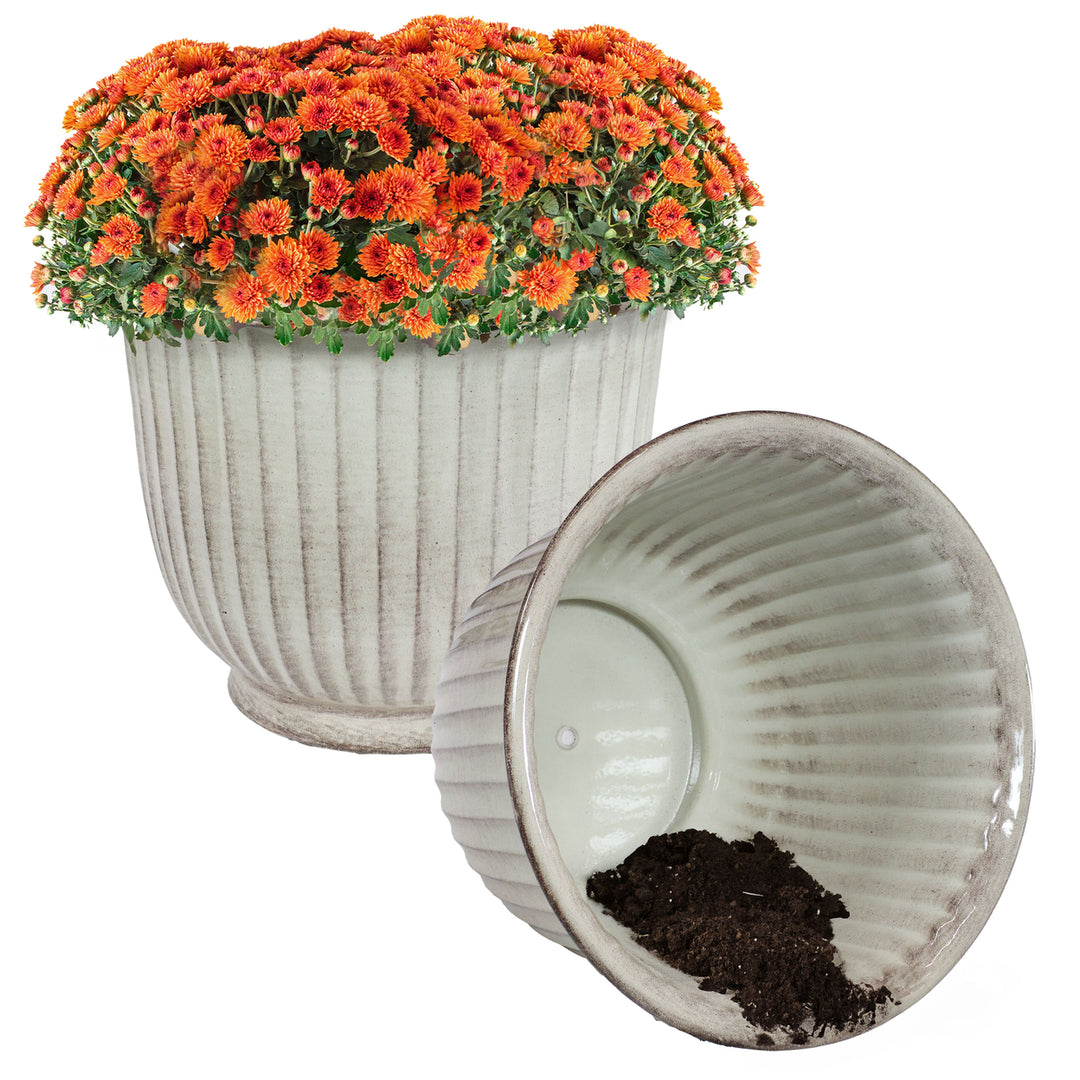 Sunnydaze Carlotta Metal Planter - 14.75 in - White Glaze - Set of 2 Image 4