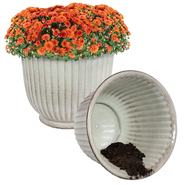 Sunnydaze Carlotta Metal Planter - 14.75 in - White Glaze - Set of 2 Image 9