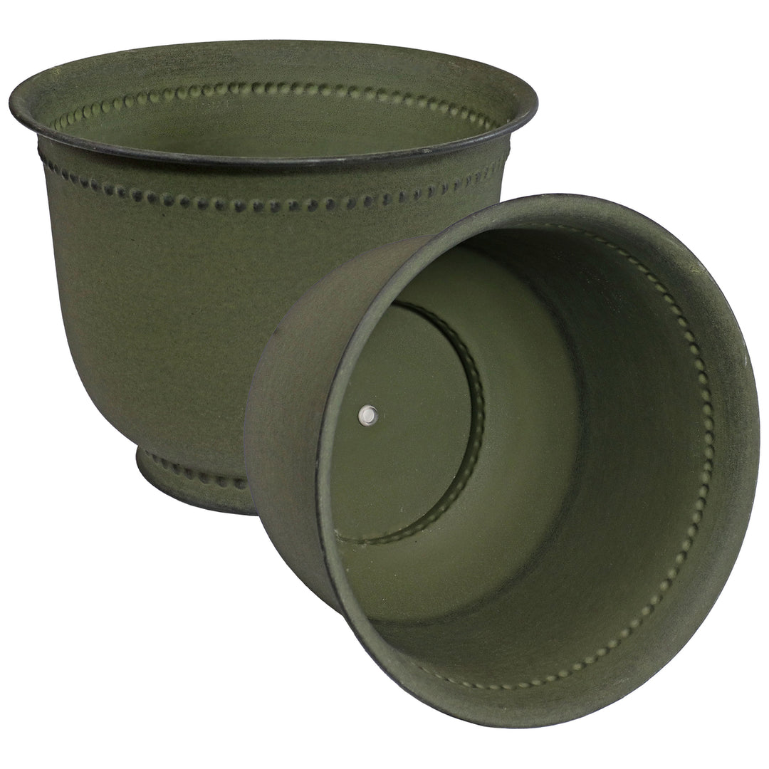 Sunnydaze Michael Metal Planter - 14.5 in - Matte Sage - Set of 2 Image 1