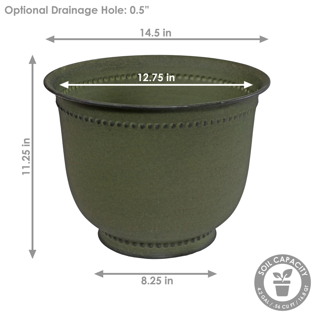 Sunnydaze Michael Metal Planter - 14.5 in - Matte Sage - Set of 2 Image 2