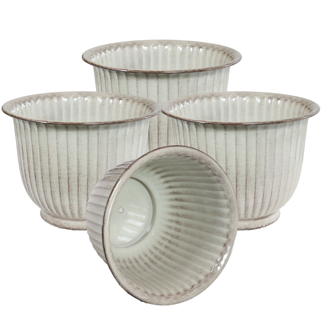 Sunnydaze Carlotta Metal Planter - 14.75 in - White Glaze - Set of 4 Image 1