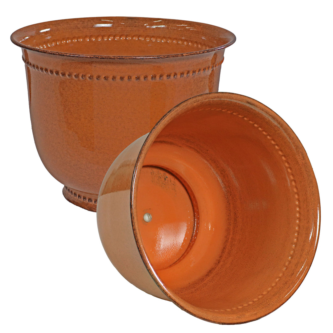 Sunnydaze Michael Metal Planter - 14.5 in - Chestnut Glaze - Set of 2 Image 1