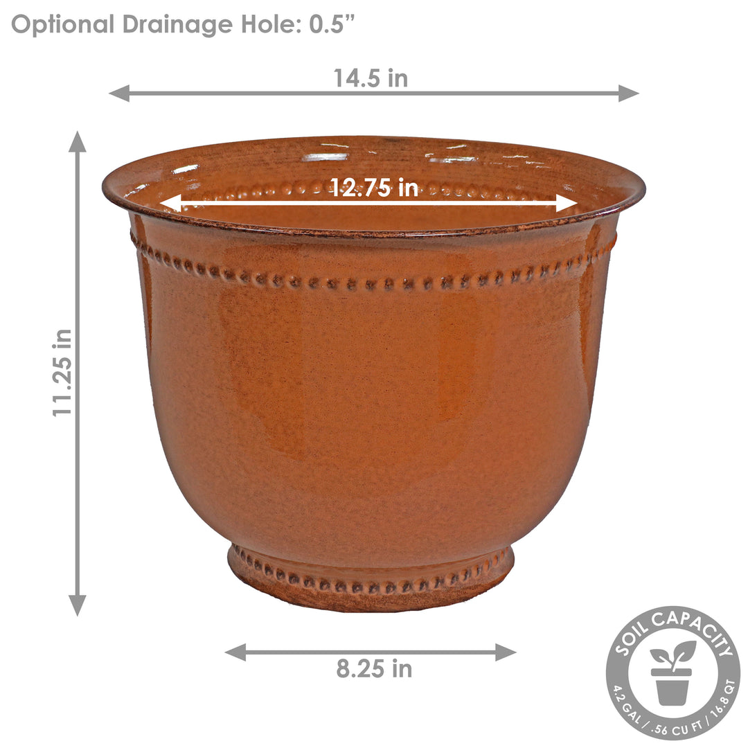 Sunnydaze Michael Metal Planter - 14.5 in - Chestnut Glaze - Set of 2 Image 2