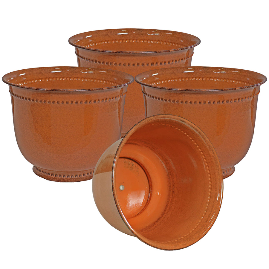 Sunnydaze Michael Metal Planter - 14.5 in - Chestnut Glaze- Set of 4 Image 1