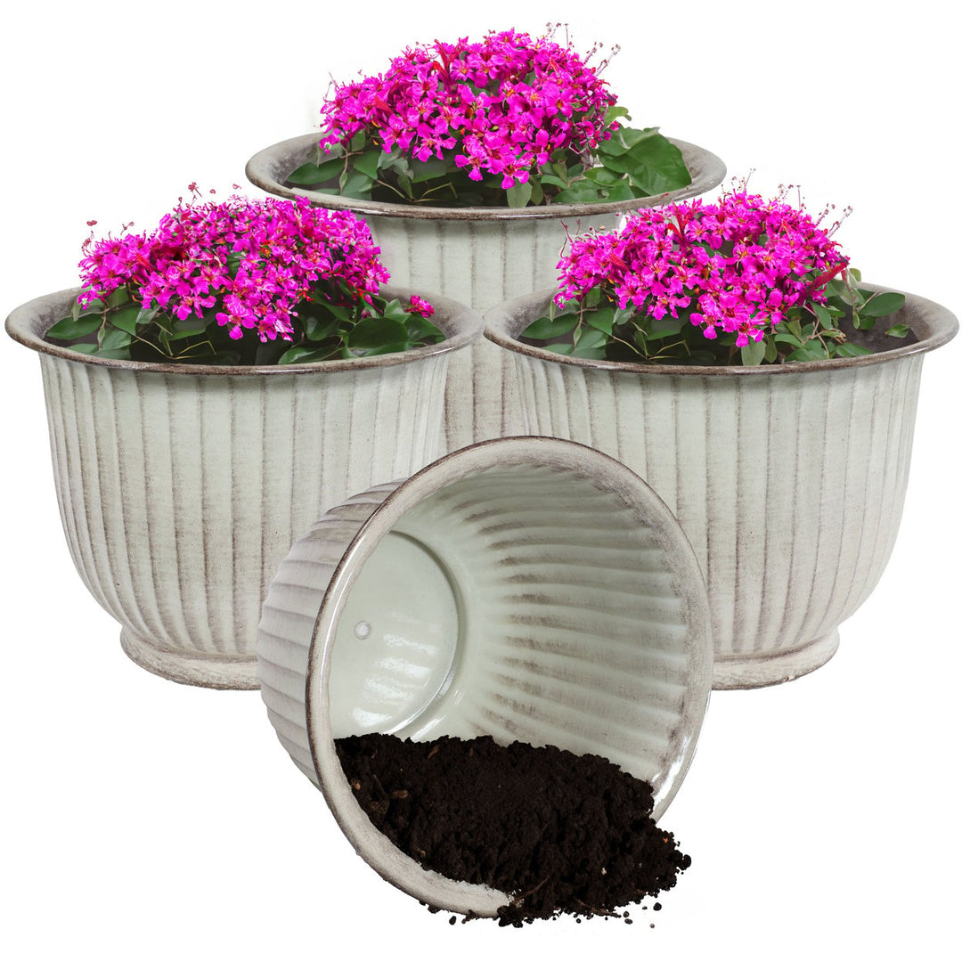 Sunnydaze Carlotta Metal Planter - 14.75 in - White Glaze - Set of 4 Image 4