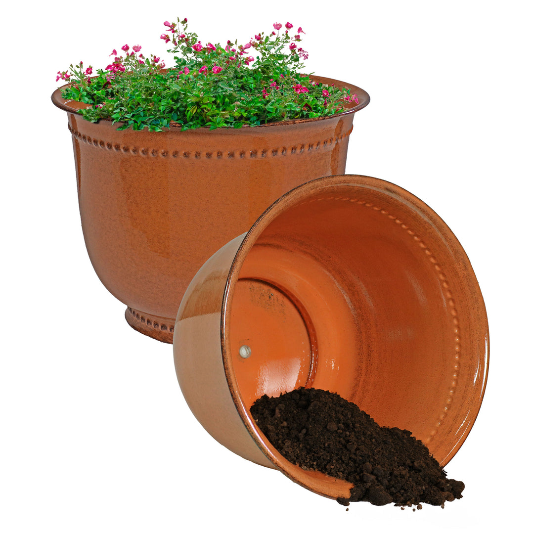 Sunnydaze Michael Metal Planter - 14.5 in - Chestnut Glaze - Set of 2 Image 5