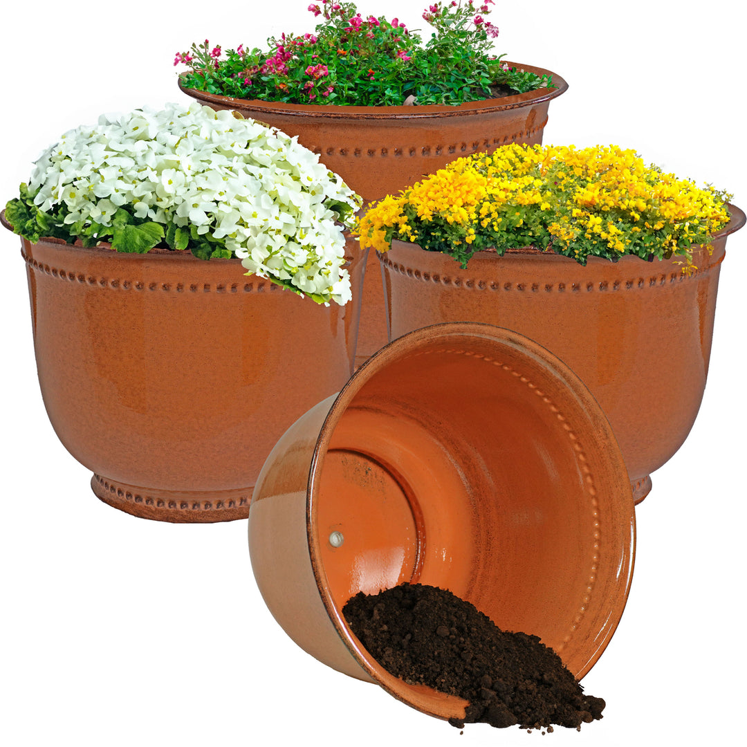 Sunnydaze Michael Metal Planter - 14.5 in - Chestnut Glaze- Set of 4 Image 5