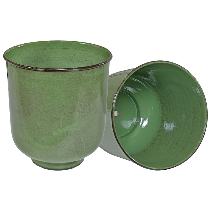 Sunnydaze Vivian Metal Planter - 11 in - Jade Glaze - Set of 2 Image 1